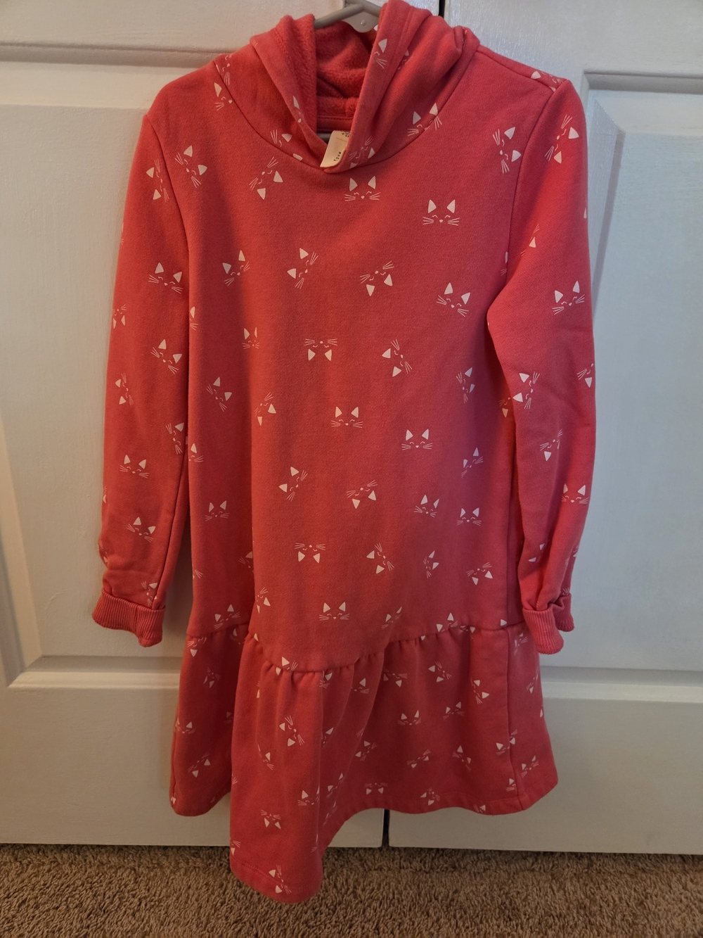 Tucker + Tate Coral Hooded Ruffle Dress with White Cat Faces